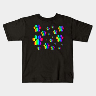 Rainbow Pawprint Pattern Kids T-Shirt